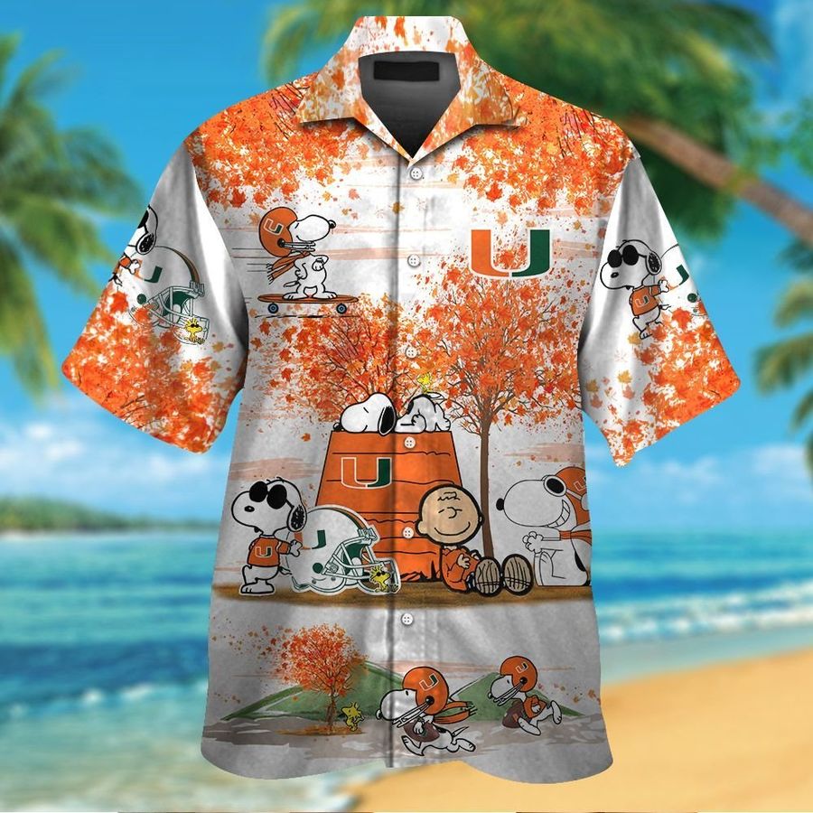 Miami Hurricanes Snoopy Autumn Short Sleeve Button Up Tropical Aloha Hawaiian Shirts For Men Women