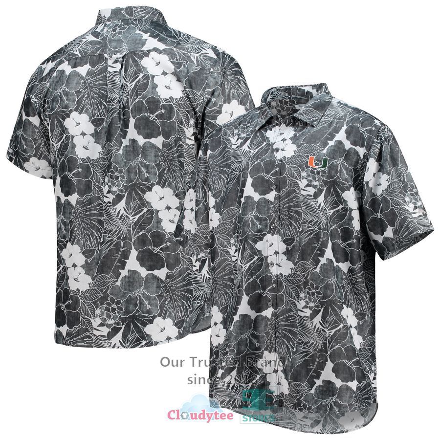 Miami Hurricanes Tommy Bahama Coconut Point Playa Flora IslandZone Black Hawaiian Shirt – LIMITED EDITION – LIMITED EDITION