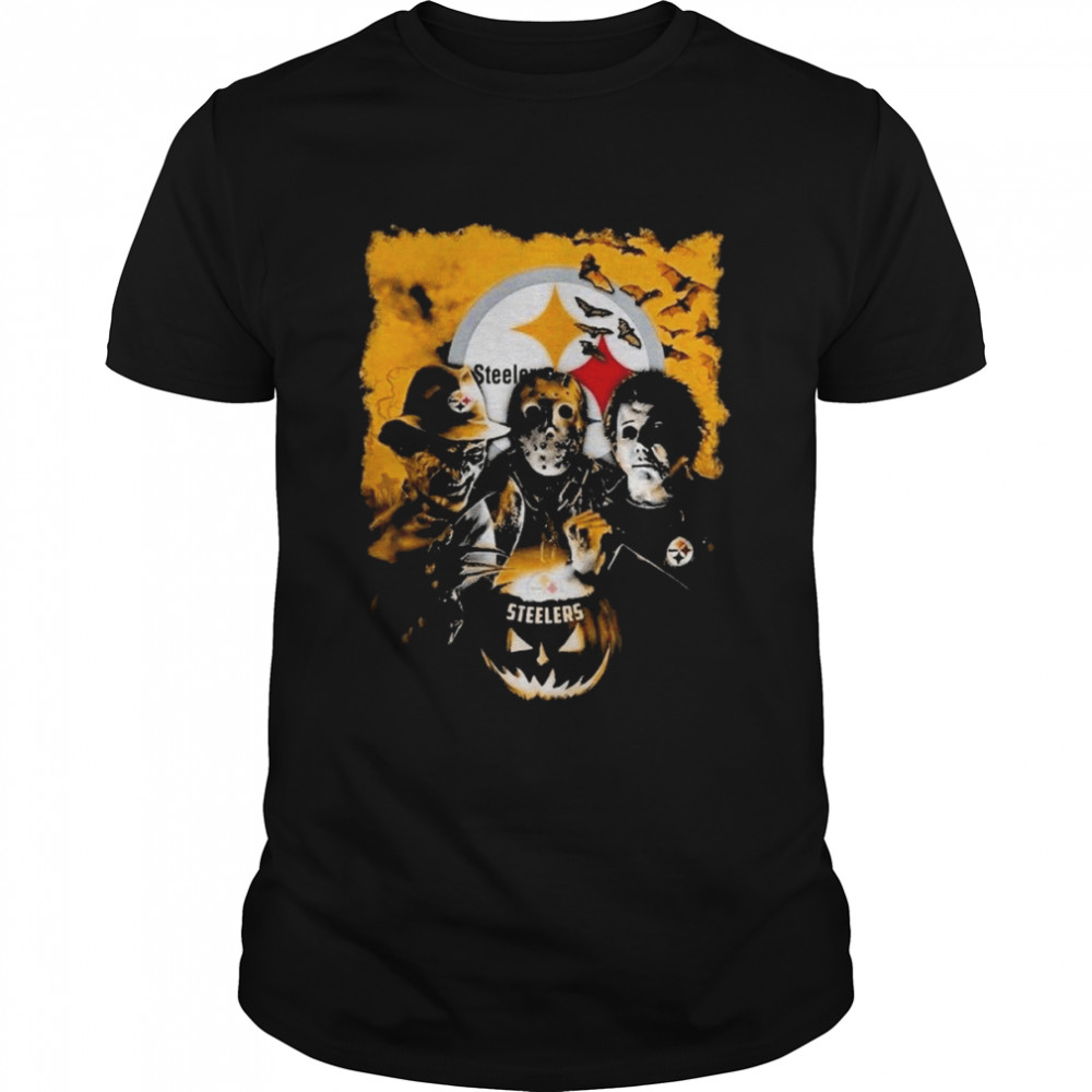 Michael Myers Jason Voorhees and Freddy Krueger Pumpkin Pittsburgh Steelers Halloween shirt