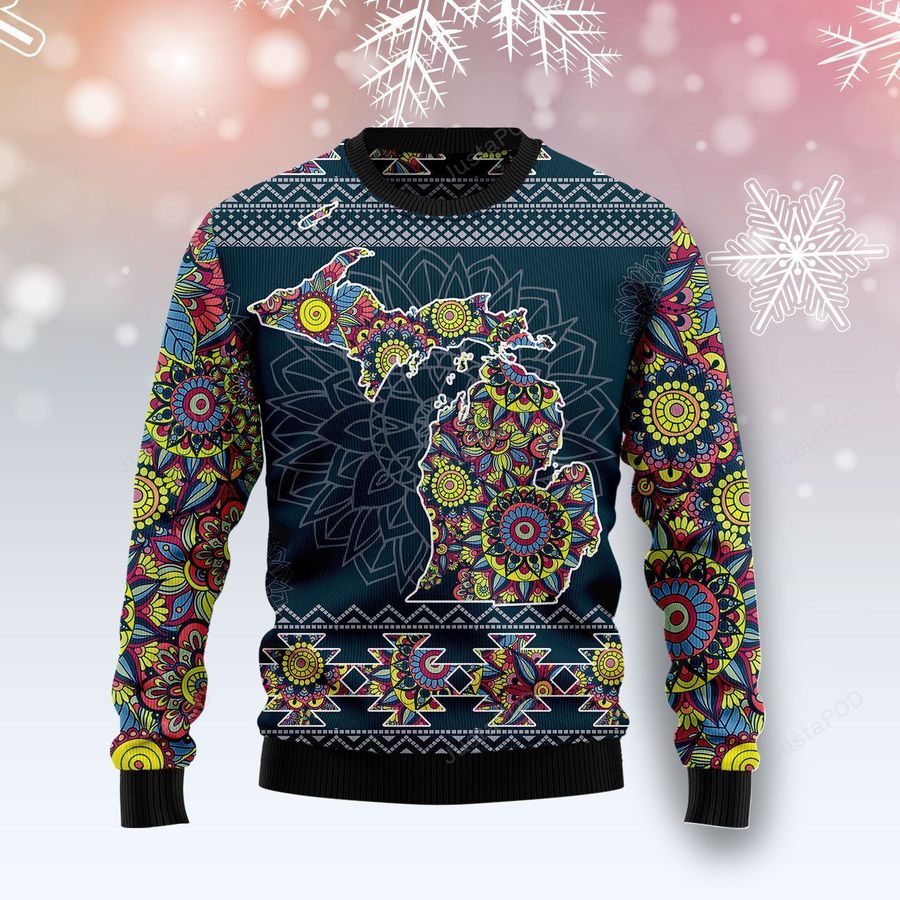 Michigan Blue Mandala Christmas Ugly Sweater Ugly Sweater Christmas Sweaters