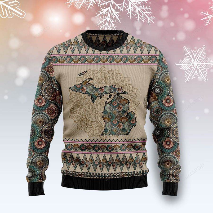 Michigan Mandala Ugly Christmas Sweater All Over Print Sweatshirt Ugly