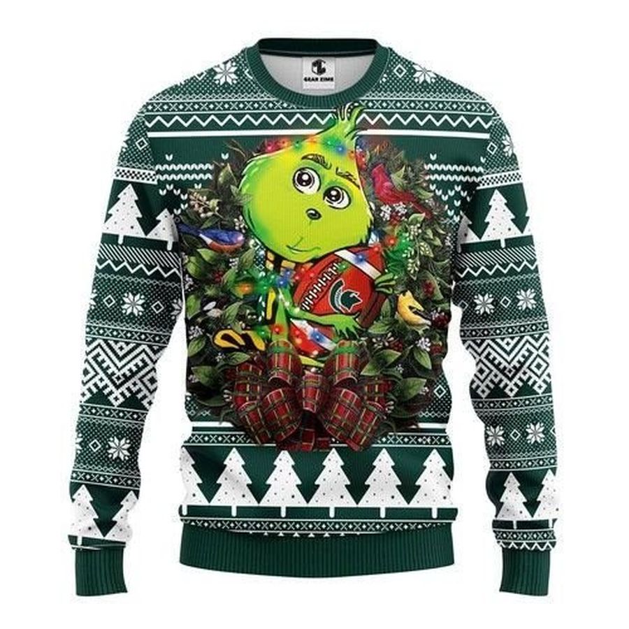 Michigan State Spartans Grinch Hug Ugly Christmas Sweater All Over