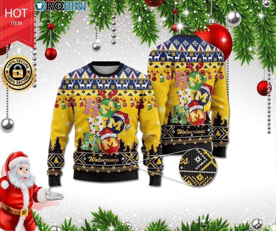 Michigan Wolverines Ho Ho Ho 3D Print Christmas Wool Sweater, Ugly Sweater, Christmas Sweaters, Hoodie, Sweater