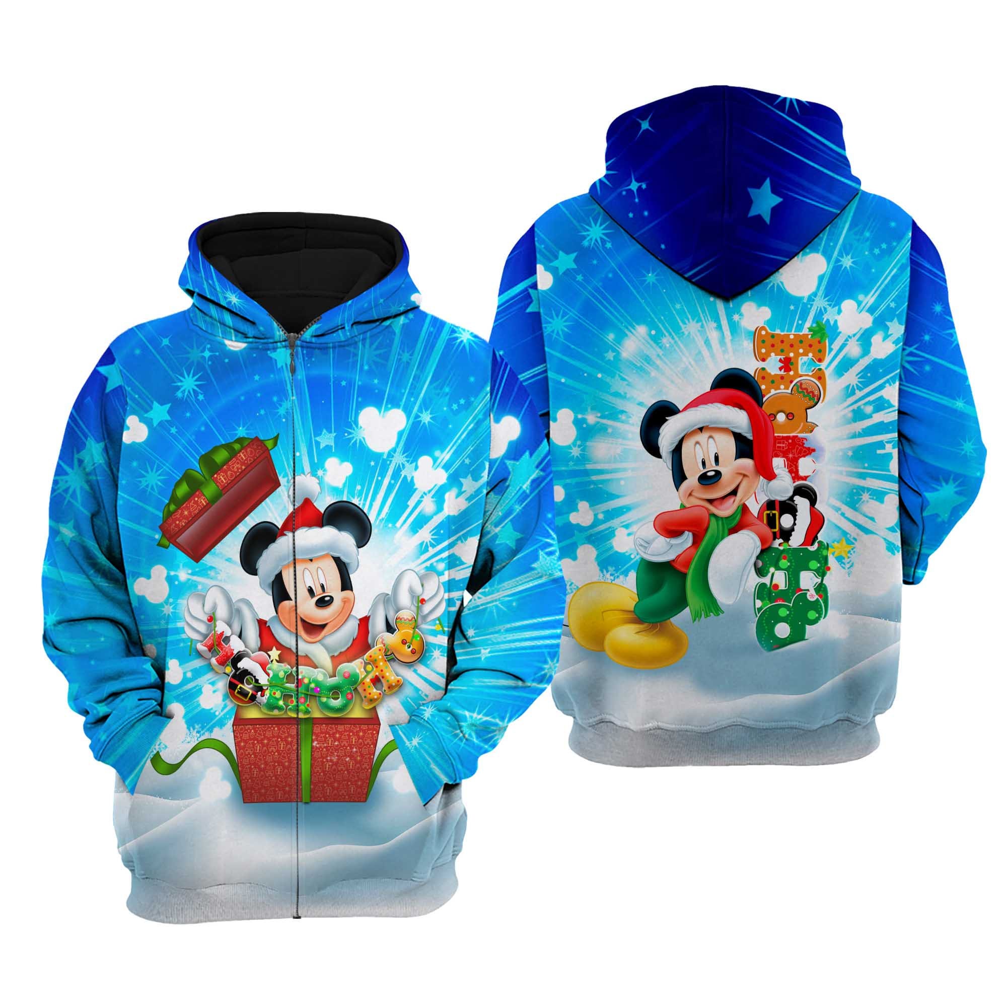 Mickey Mouse Blue Christmas Disney SweatshirtHoodieFleece Jacket Stylist Unisex Cartoon Graphic Outfits Clothing Men Women Kids Toddlers