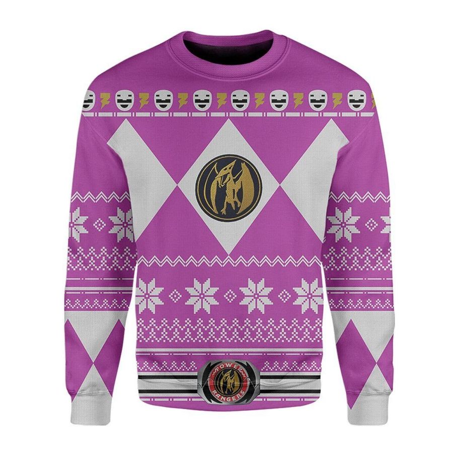 Mighty Morphin Pink Power Rangers Ugly Christmas Sweater All Over