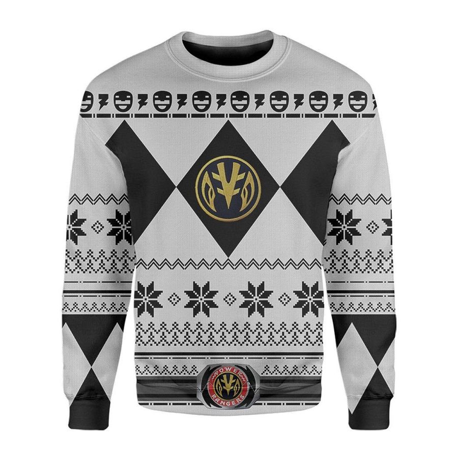 Mighty Morphin White Power Rangers Ugly Christmas Sweater All Over