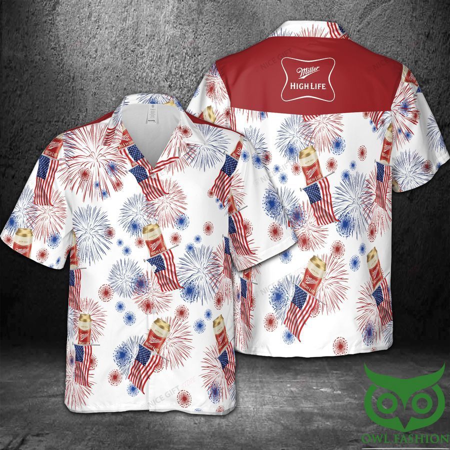 Miller High Life American Flag Fireworks Hawaii 3D Shirt