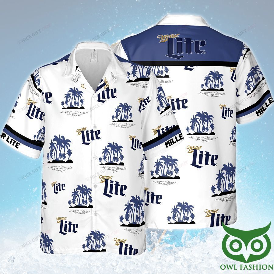 Miller Lite Coconut Palm Dark Blue Tropical Hawaiian Shirt