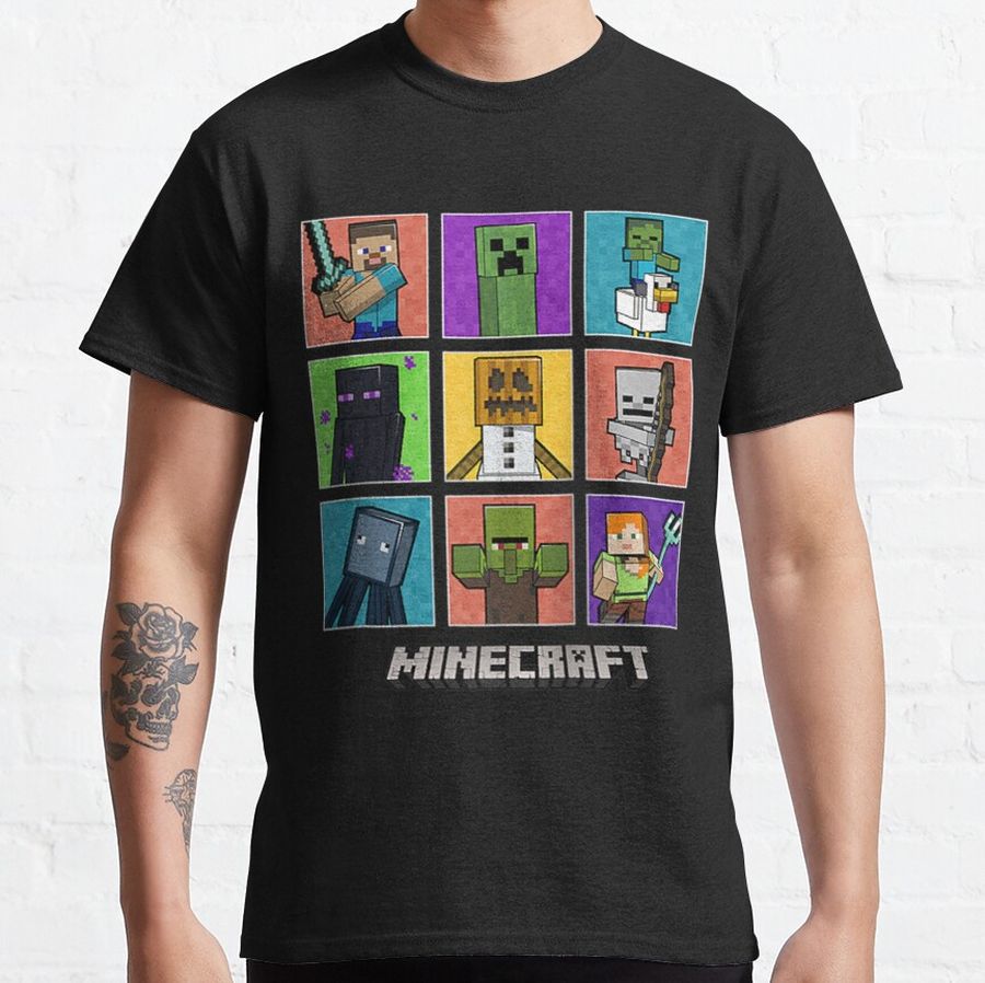 Minecraft Group Shot Colored Box Up Raglan Baseball Tee Classic T-Shirt