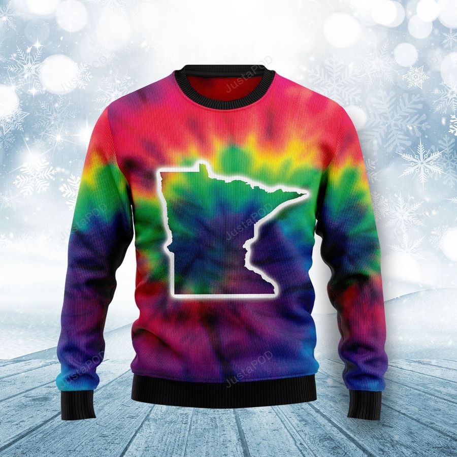 Minnesota Nice Tie Dye H Ugly Christmas Sweater Ugly Sweater