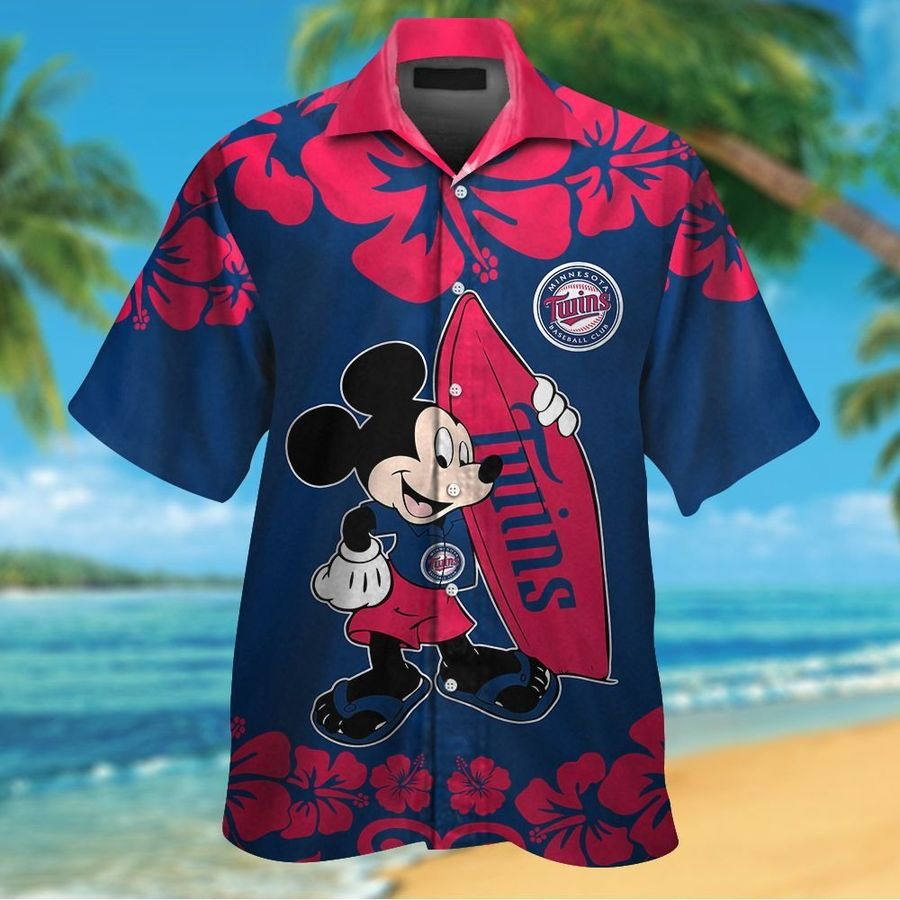 Minnesota Twins Mickey Mouse Short Sleeve Button Up Tropical Aloha Hawaiian Shirts For Men Women