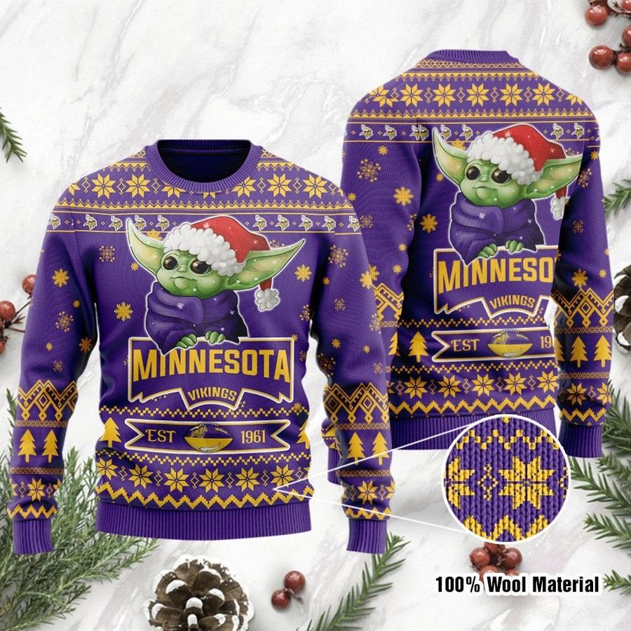 Minnesota Vikings Cute Baby Yoda Grogu Holiday Party Ugly Christmas Sweater, Ugly Sweater, Christmas Sweaters, Hoodie, Sweatshirt, Sweater