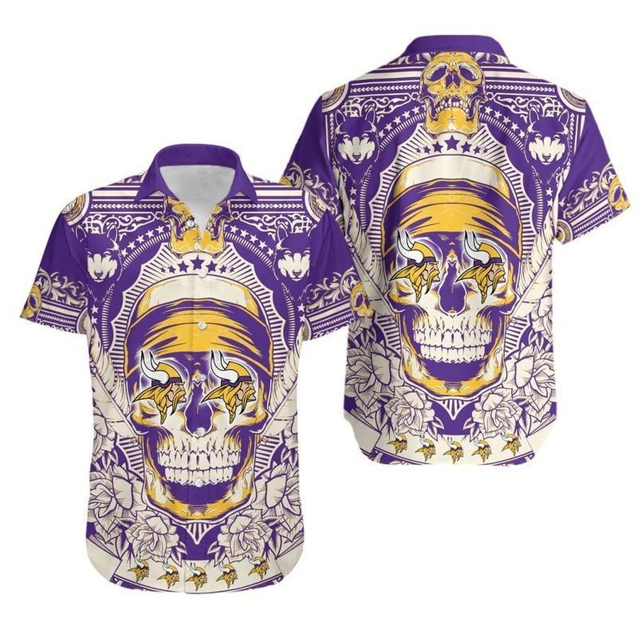Minnesota Vikings Skull Gift For Fan Hawaii Shirt And Shorts Summe