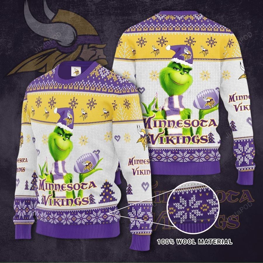 Minnesota Vikings The Grinch Ugly Christmas Sweater, All Over Print Sweatshirt, Ugly Sweater, Christmas Sweaters, Hoodie, Sweater