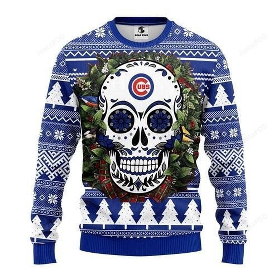Mlb Chicago Cubs Skull Flower Ugly Christmas Sweater All Over
