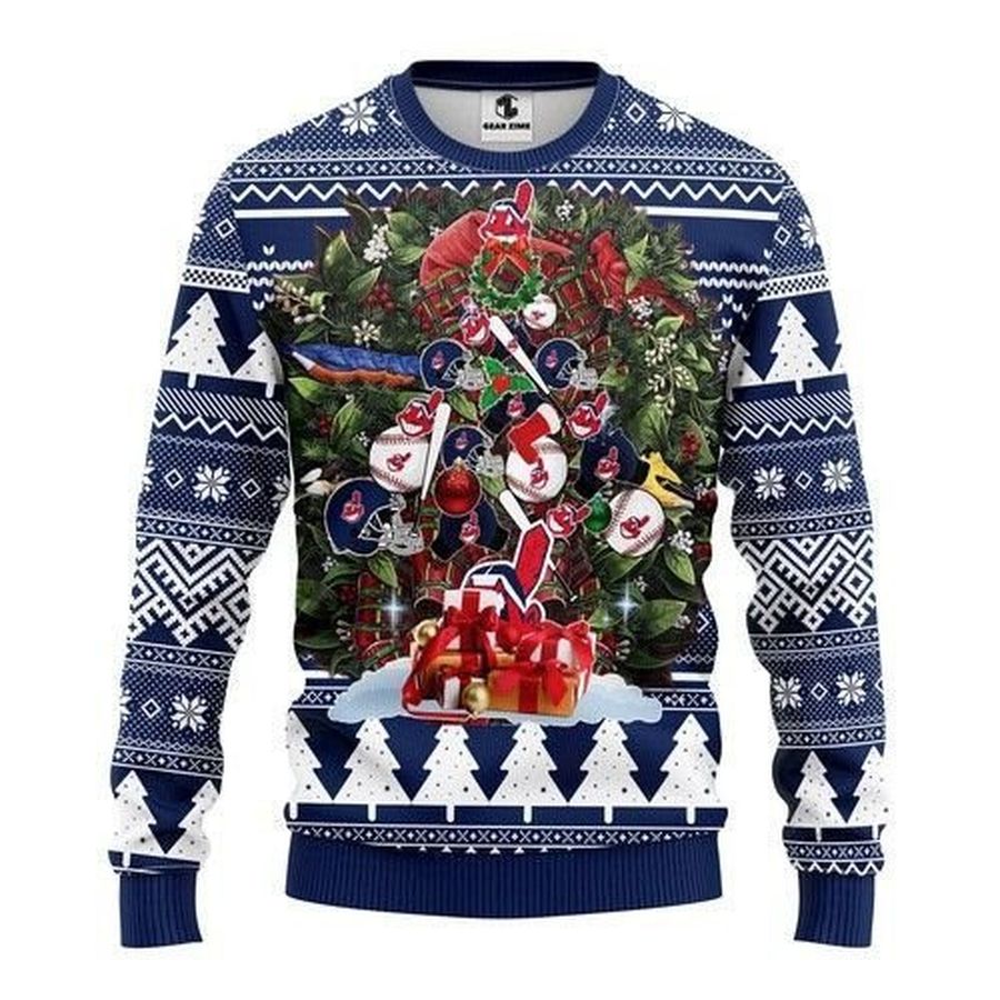 Mlb Cleveland Indians Tree Christmas Ugly Christmas Sweater All Over