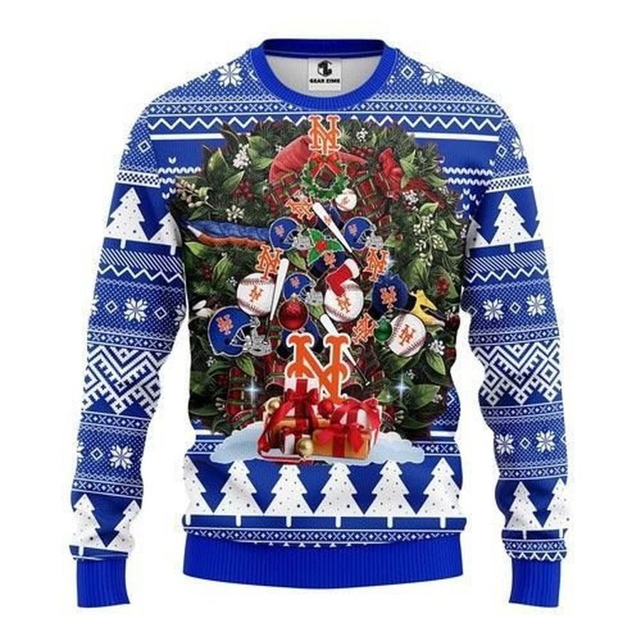 Mlb New York Mets Tree Christmas Ugly Christmas Sweater All