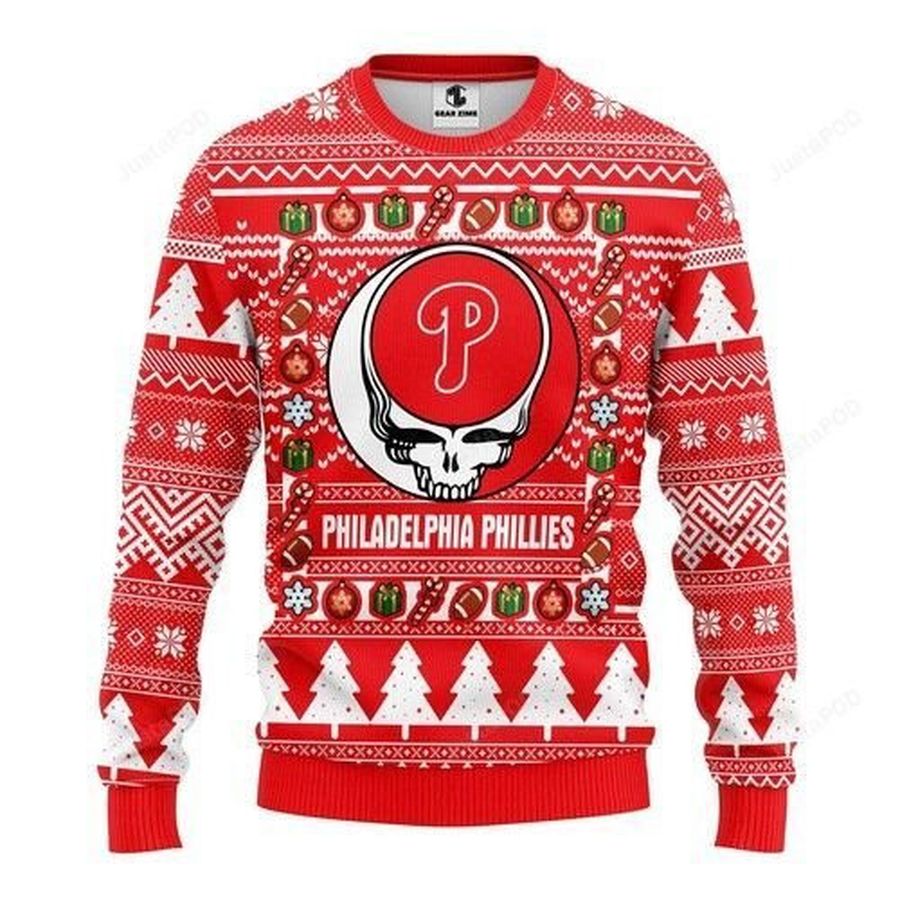 Mlb Philadelphia Phillies Grateful Dead Ugly Christmas Sweater All Over