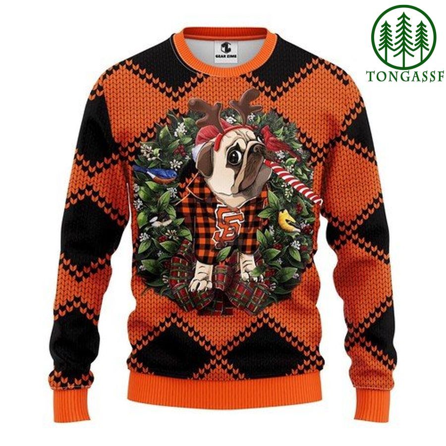 Mlb San Francisco Giants Pug Dog and Candy Cane Christmas Ugly Sweater