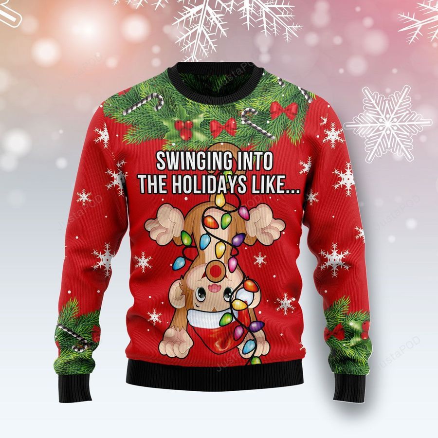Monkey Swing Into The Holiday Ugly Christmas Sweater Ugly Sweater
