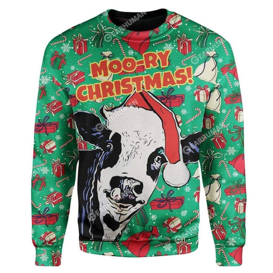 Moo-ry Ugly Christmas Sweater All Over Print Sweatshirt Ugly Sweater