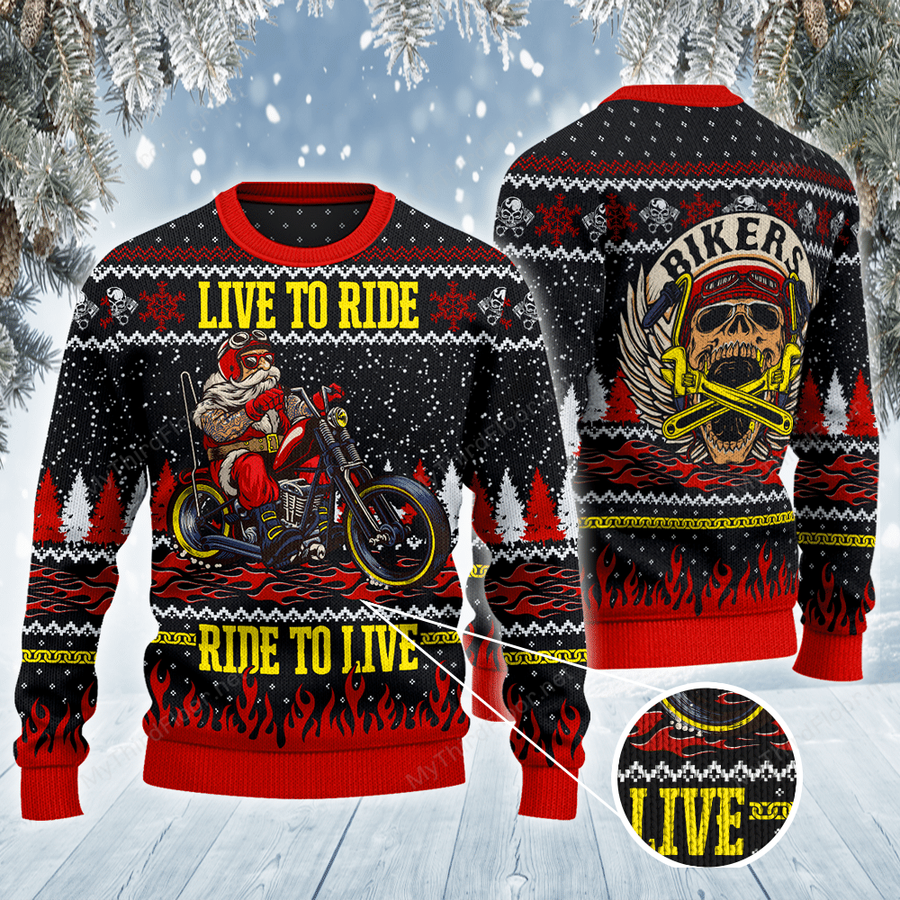 MOTORCYCLE Santa Live to ride All Over Print Ugly Sweater.png