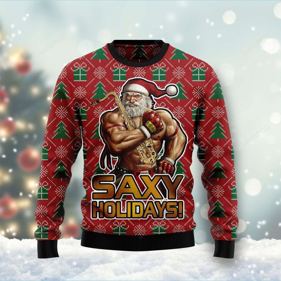 Muscle Santa Saxy Holidays Ugly Christmas Sweater All Over Print