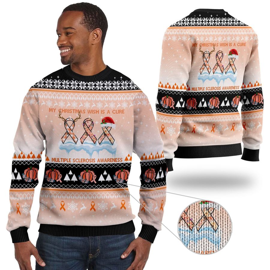 My Christmas Wish Is A Cure Multiple Sclerosis Awareness Ugly Christmas Sweater, Ugly Sweater, Christmas Sweaters, Hoodie, Sweatshirt, Sweater