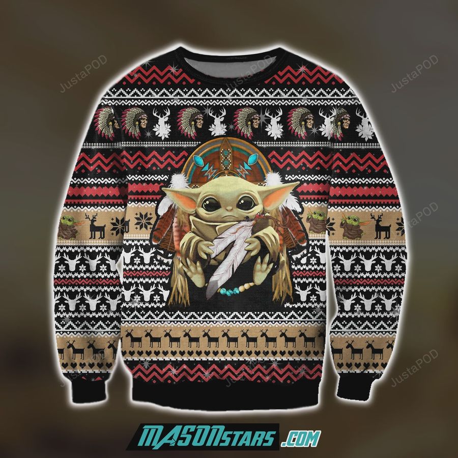 Native American Baby Yoda 3D Print Ugly Christmas Sweater, Ugly Sweater, Christmas Sweaters, Hoodie, Sweater