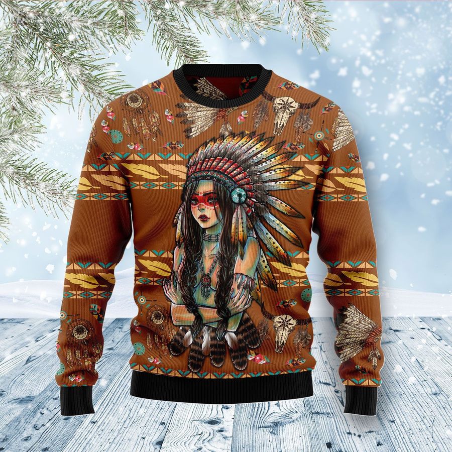 Native American Girl Ugly Christmas Sweater All Over Print Sweatshirt
