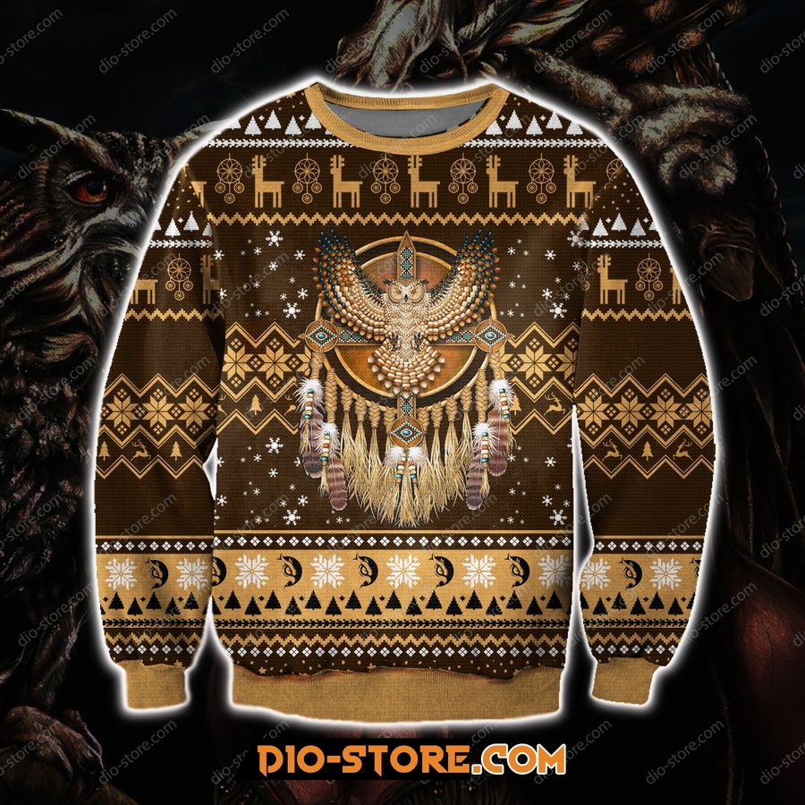 Native American Owl 3D Print Knitting Pattern Ugly Christmas Sweater Hoodie All Over Printed Cint10056, All Over Print, 3D Tshirt, Hoodie, Sweatshirt