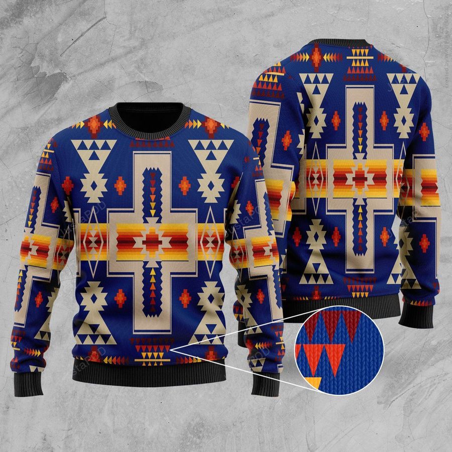 Navy Tribe Design Native American Ugly Christmas Sweater All Over