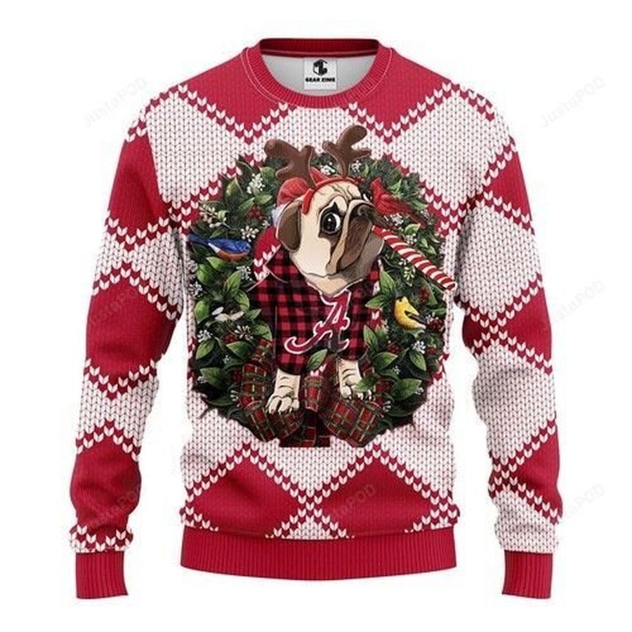 Ncaa Alabama Crimson Tide Pug Dog Candy Cane Ugly Christmas Sweater