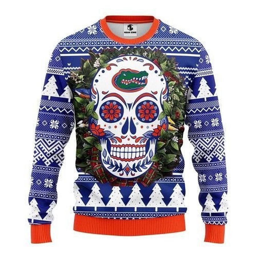 Ncaa Florida Gators Skull Flower Ugly Christmas Sweater All Over