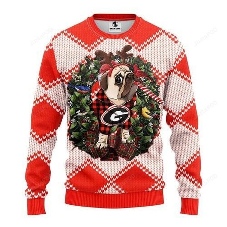 Ncaa Georgia Bulldogs Pug Dog Candy Cane Ugly Christmas Sweater