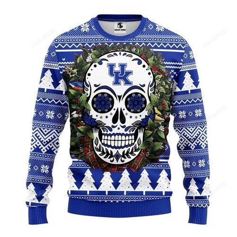 Ncaa Kentucky Wildcats Skull Flower Ugly Christmas Sweater