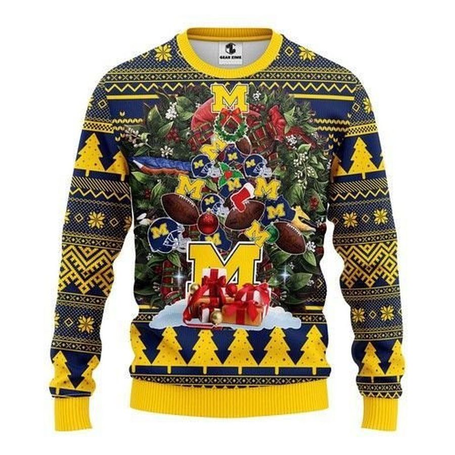 Ncaa Michigan Wolverines Tree Christmas Ugly Christmas Sweater All Over