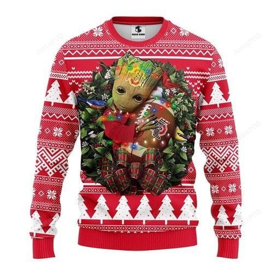 Ncaa Ohio State Buckeyes Groot Hug wreath Ugly Christmas Sweater