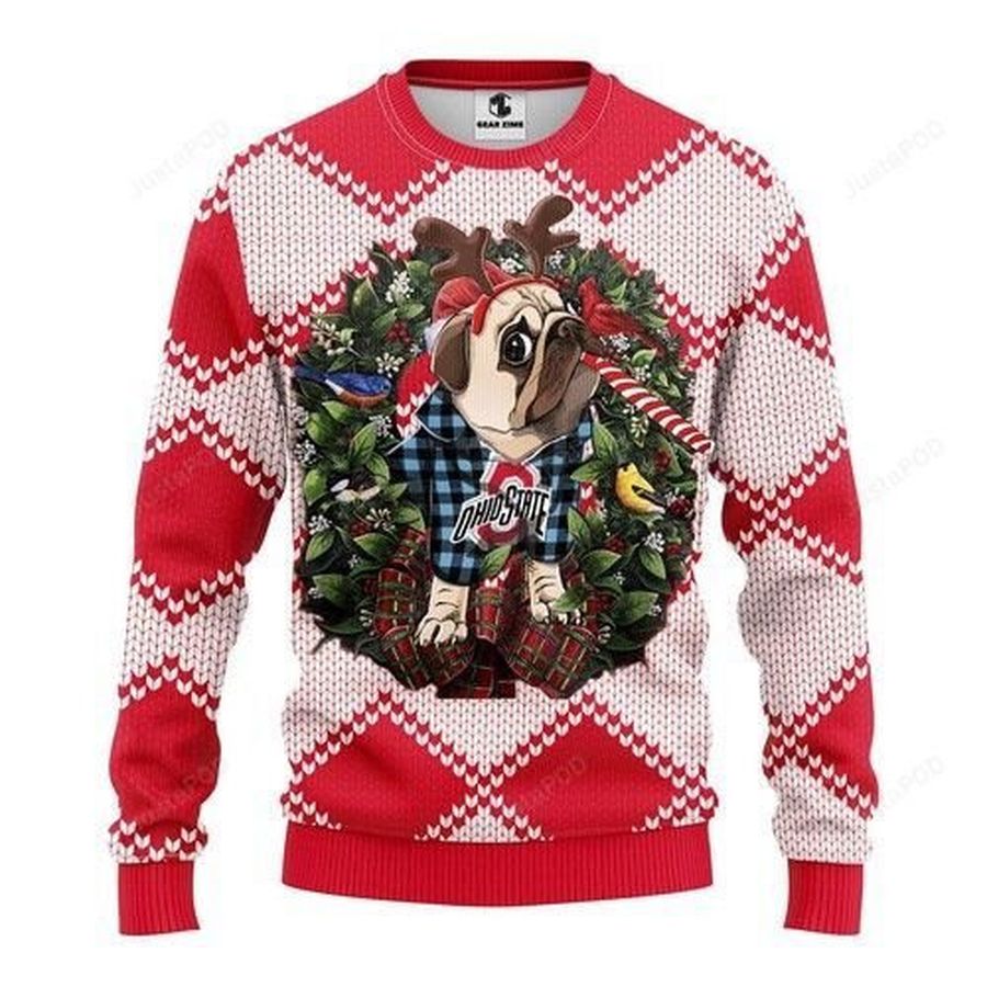 Ncaa Ohio State Buckeyes Pug Dog Ugly Christmas Sweater All