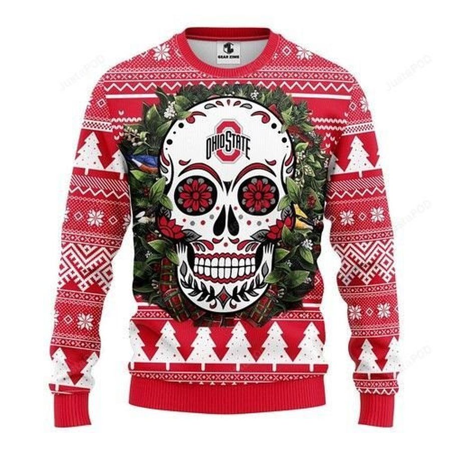 Ncaa Ohio State Buckeyes Skull Flower Ugly Christmas Sweater All