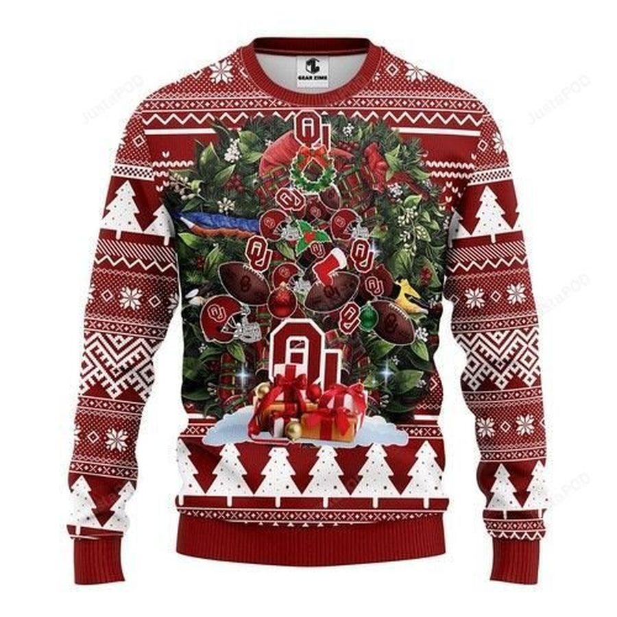 Ncaa Oklahoma Sooners Christmas Tree Wreath Ugly Christmas Sweater