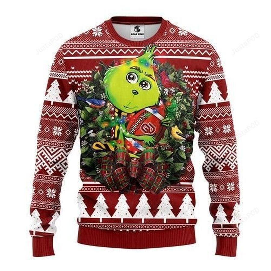 Ncaa Oklahoma Sooners Grinch Hug wreath Ugly Christmas Sweater
