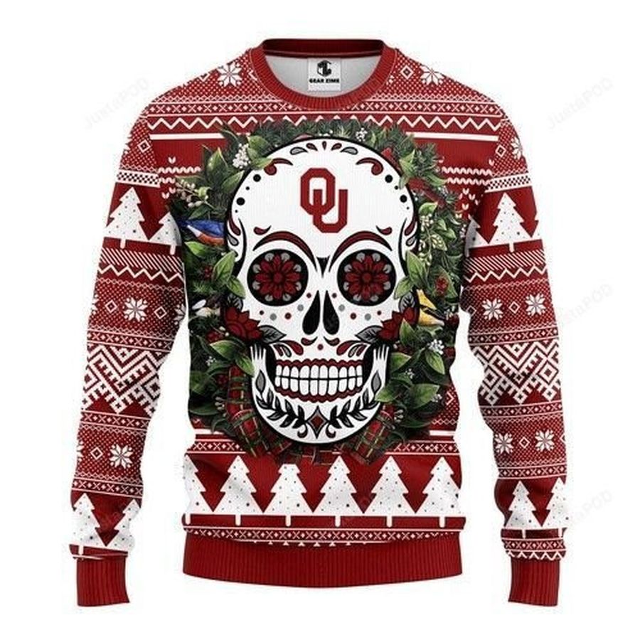 Ncaa Oklahoma Sooners Skull Flower Ugly Christmas Sweater All Over