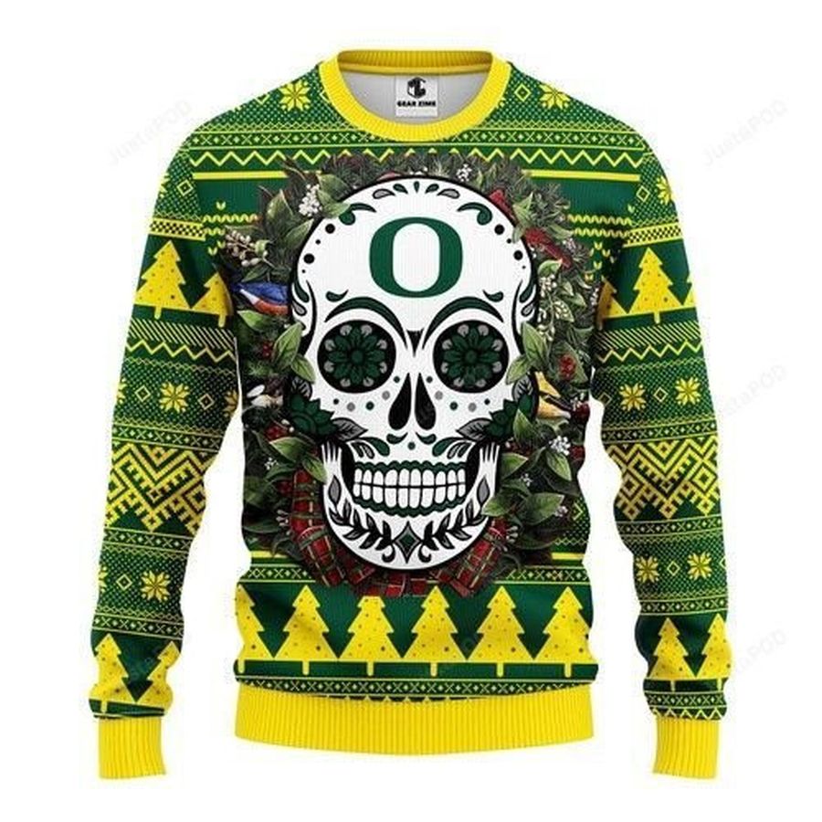 Ncaa Oregon Ducks Skull Ugly Christmas Sweater All Over Print