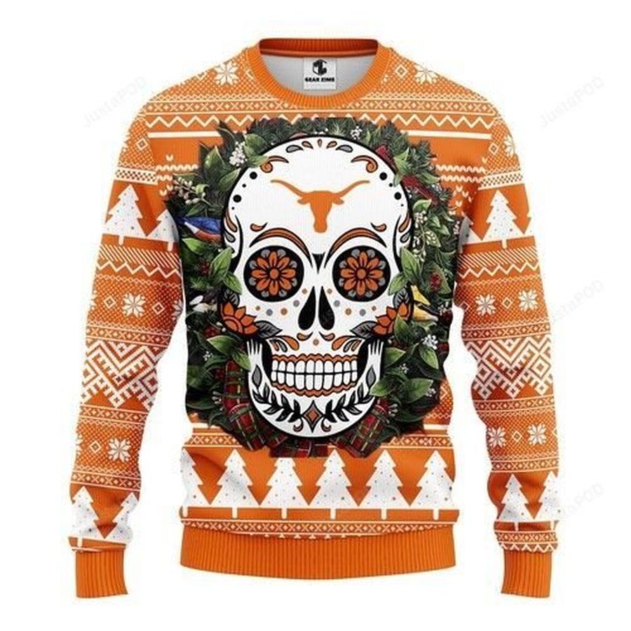 Ncaa Texas Longhorns Skull Flower Ugly Christmas Sweater