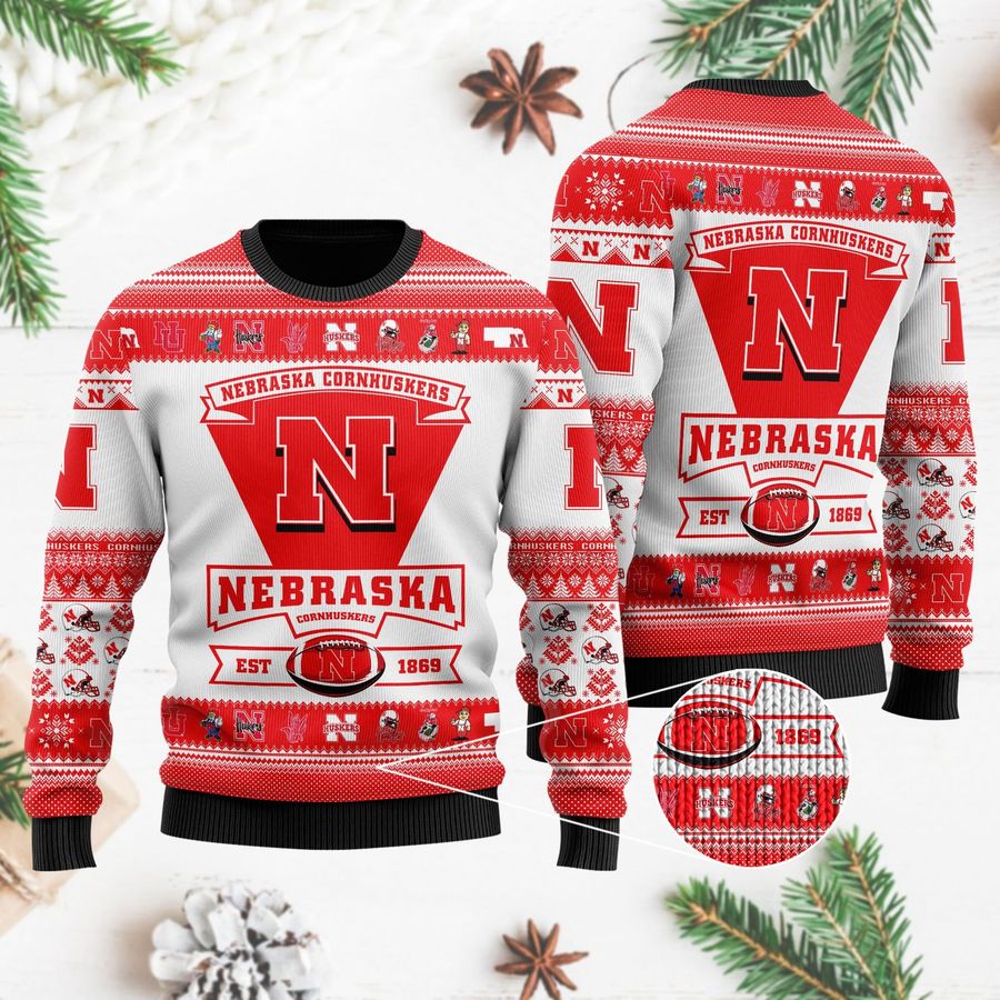 Nebraska Cornhuskers Football Team Logo Personalized Ugly Christmas Sweater Ugly