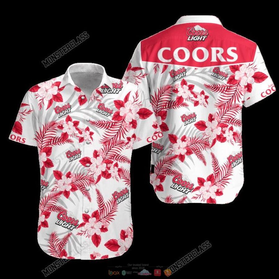 New Coors Light Red Tropical Plant Hawaiian Shirt