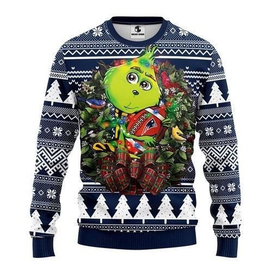 New England Patriots Grinch Hug Ugly Christmas Sweater All Over