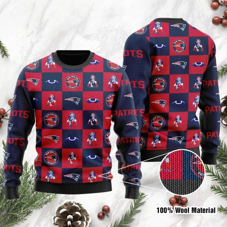 New England Patriots Logo Checkered Flannel Ugly Christmas Sweater, Ugly Sweater, Christmas Sweaters, Hoodie, Sweatshirt, Sweater