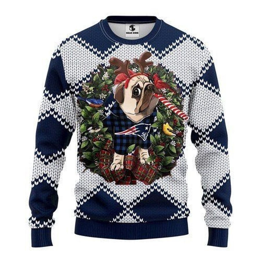 New England Patriots Pug Dog For Unisex Ugly Christmas Sweater